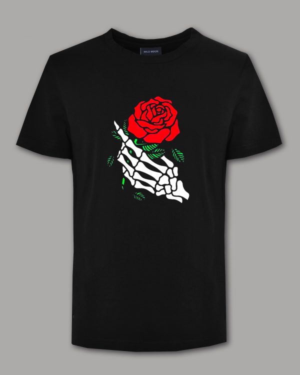 black shirt red roses